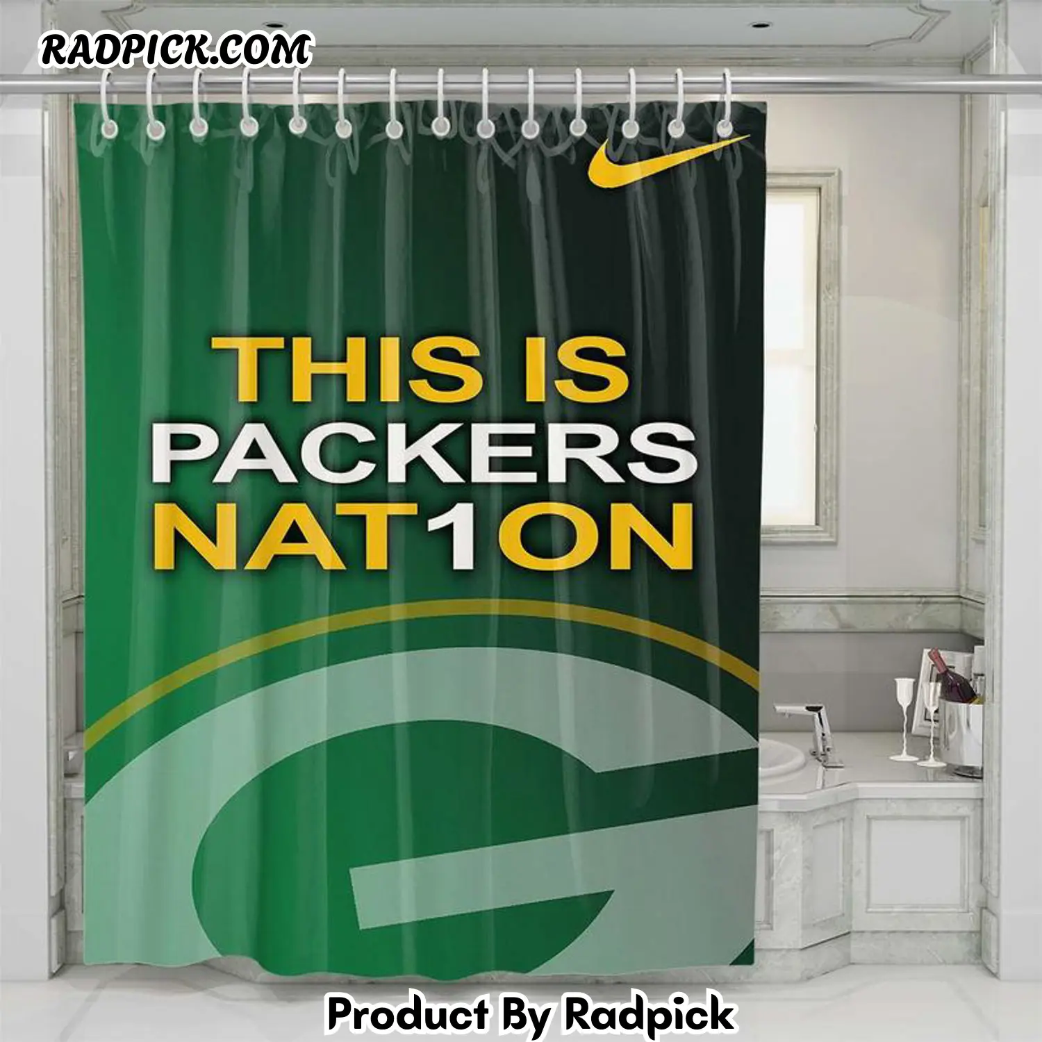 Green bay packers nat1on shower curtain set for bathroom decor gift for friends rp387846